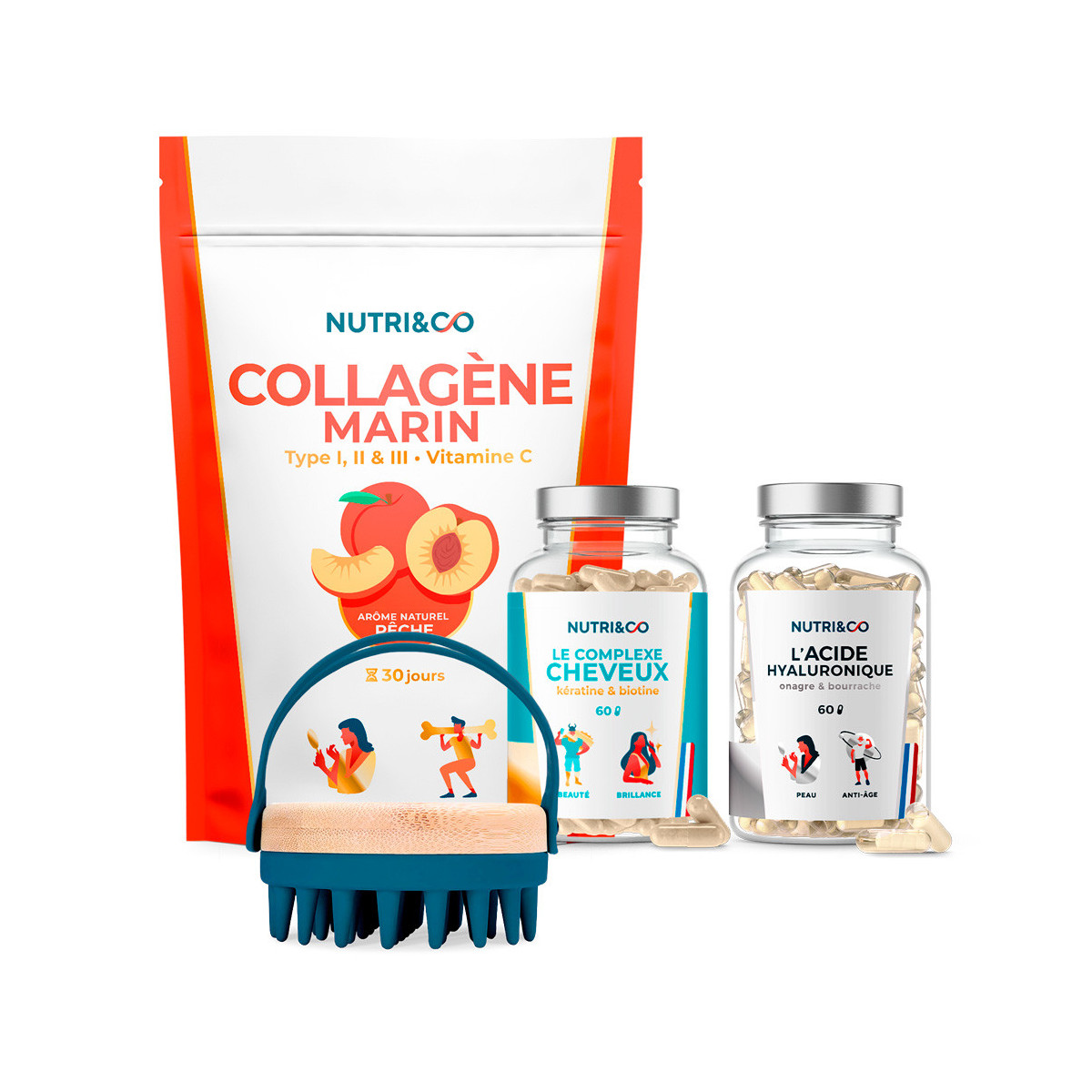 Complément alimentaire beauté et brosse massante Complément alimentaire beauté et brosse massante
