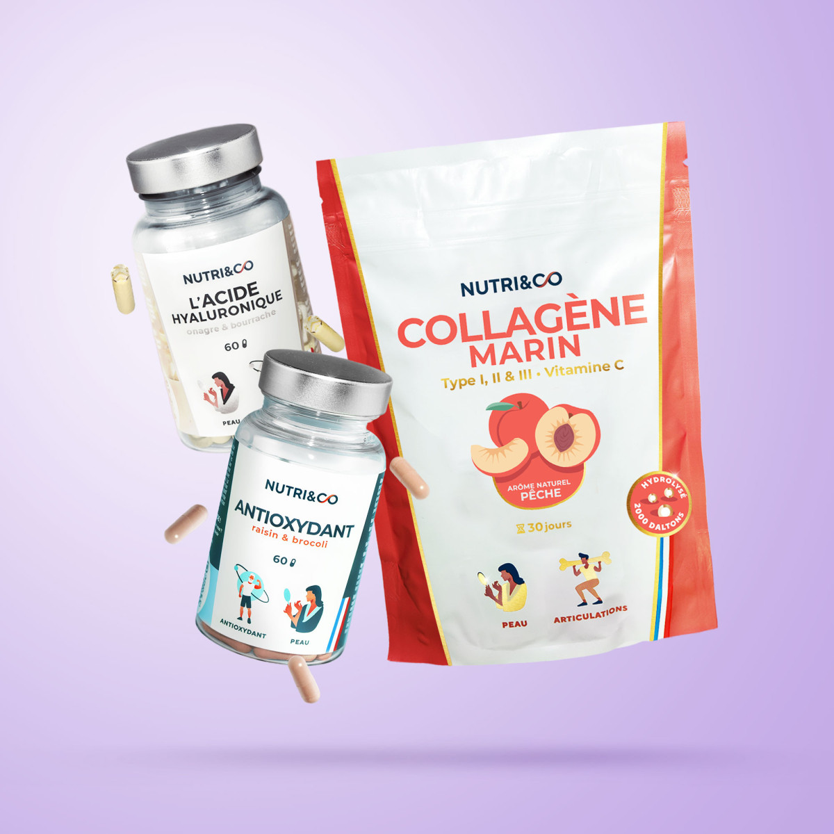 Complément alimentaire Anti-âge collagène, acide hyaluronique Nutri&Co