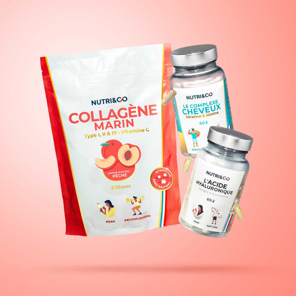 Pack beauté Acide hyaluronique, collagène marin et kératine