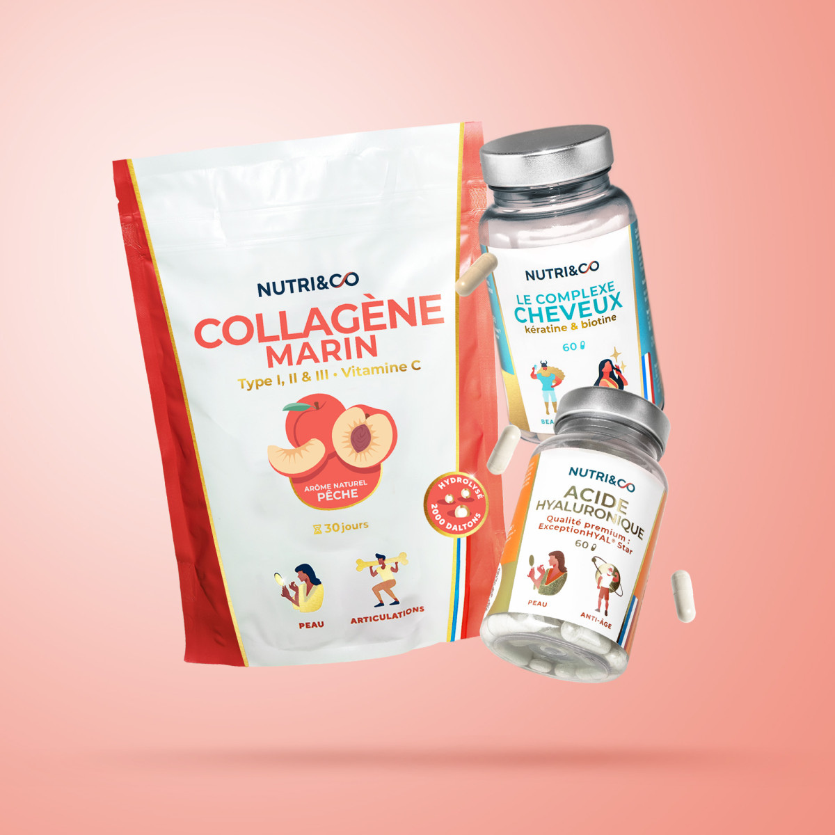 Pack beauté Acide hyaluronique, collagène marin et kératine Pack beauté Acide hyaluronique, collagène marin et kératine