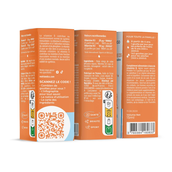 Vitamine D3 lanoline naturelle en goutte - Nutri&Co