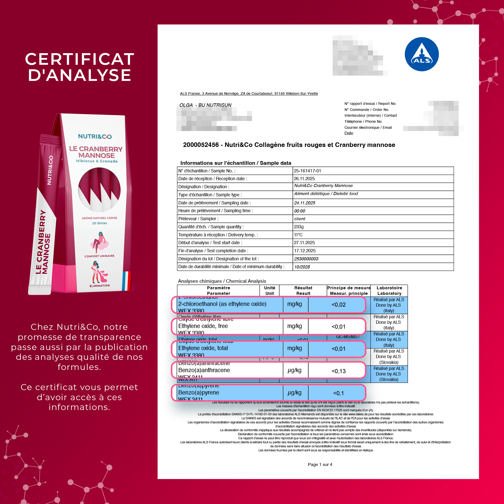 Analyses Contaminants - Cranberry Mannose - Page 1