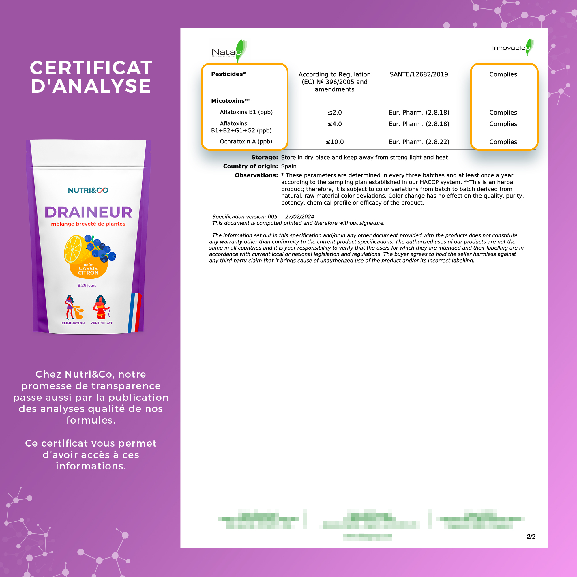 Analyses contaminants Elimreal Draineur