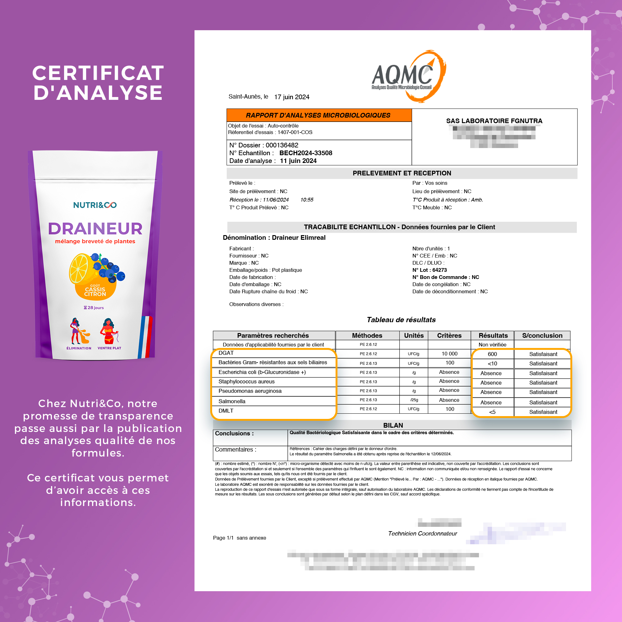 Analyse microbiologique draineur