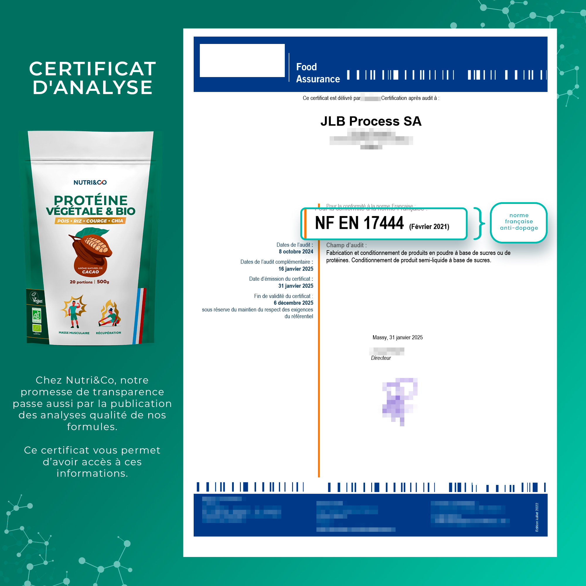 Protéine Végétale - Attestation produits dopants