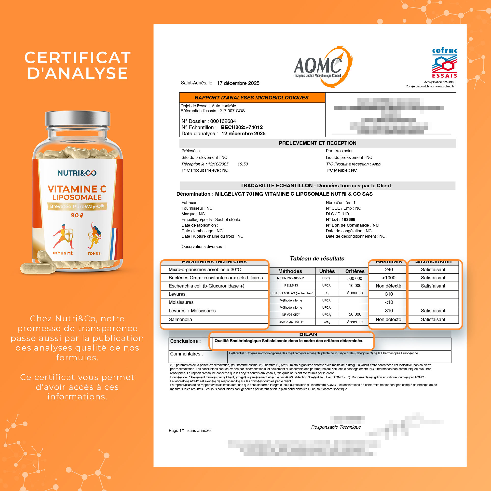 Vitamine C Liposomale - Analyses microbiologiques
