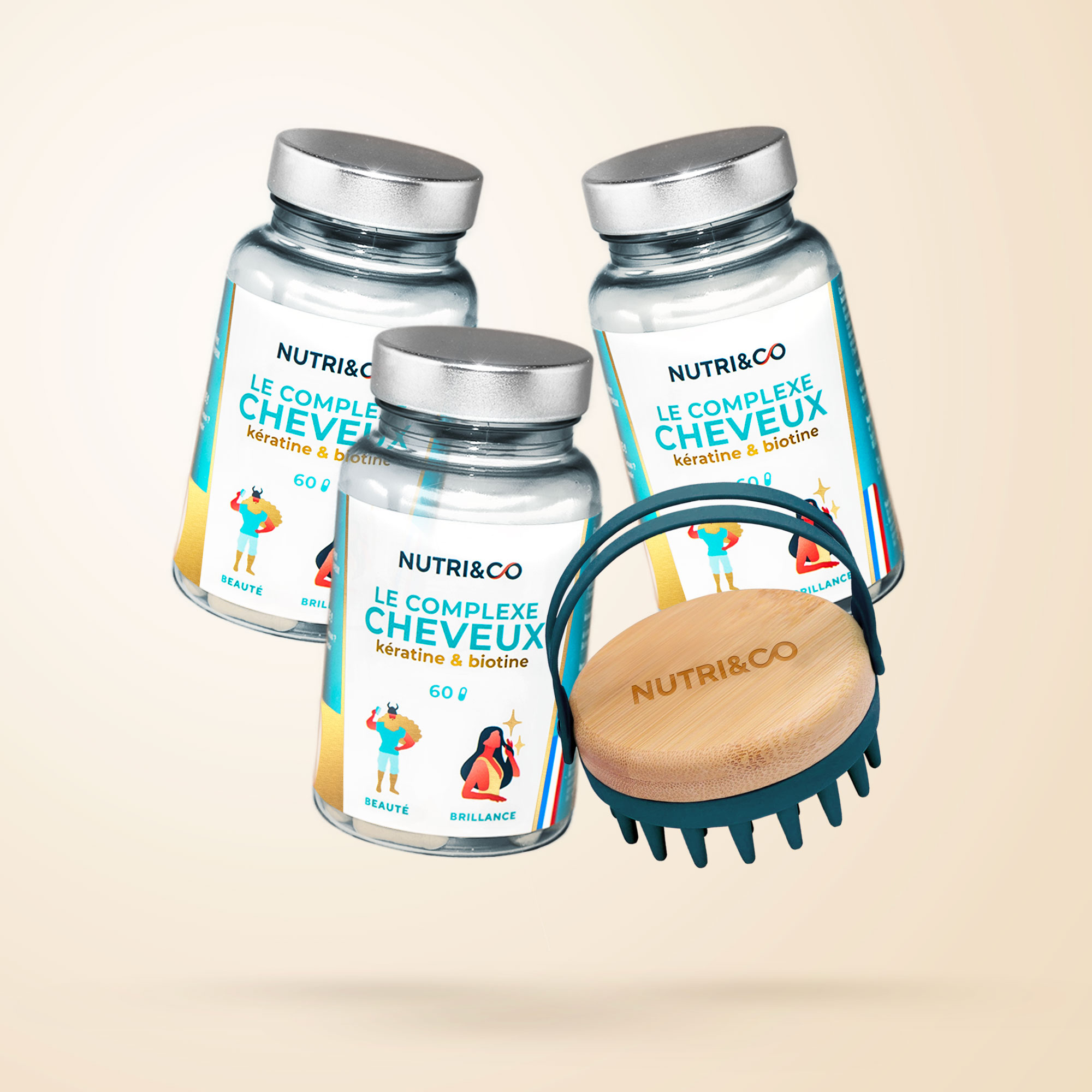 Pack de 3 Complexes Cheveux et sa brosse massante