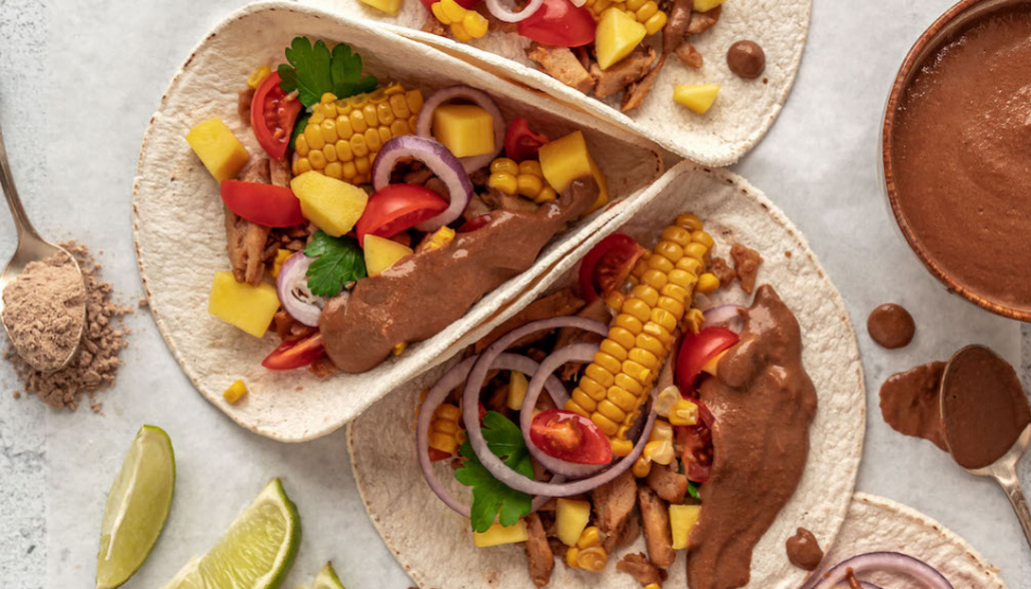 Tacos Mexicains vegan, Sauce Môle, à la Protéine Végétale et Bio
